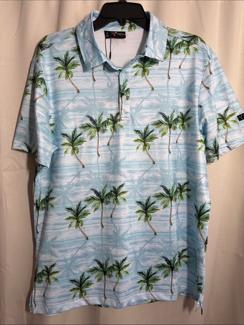 NWT Yatta Mens Golf Polo Makani Olu Olu Performance Stretch Wicking Palm Tree M